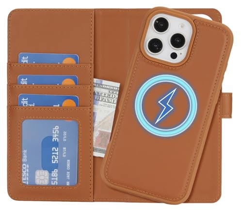 Zouzt Magnetic Wallet Case for iPhone 16 Pro Max (6.9 Inch), Brown | Premium PU Leather, with Card Holder, for Magsafe, Wireless Charging, 2 in 1 Detachable, Shockproof Flip Folio Phone Cover
