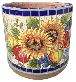WDSOPK Mexikanischer Blumentopf im Retro-Lackverfahren für den Außenbereich, Spanien, rund, Pflanze, Keramik, Bonsai, deckenhohe Gartendekoration, kreative Topfblumentopfpflanze,C-28 * 25cm