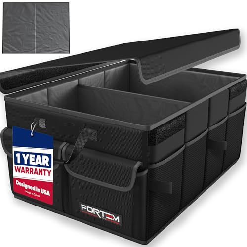 FORTEM Car Boot Organiser - Foldable Car Organiser & Storage for SUV Trucks | Car Accessories for Men Women, Collapsible Bag, Non Slip Bottom, Straps, Soft Cover, 600D Oxford, 3 Compartments, 45L