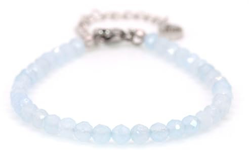 Echtes Aquamarin Edelstein Armband mit facettierten 4mm Perlen - Länge verstellbar - Heilstein Schutzstein Edelsteinarmband Glücksbringer Talisman Geschenk (Aquamarin, 16-21CM S)