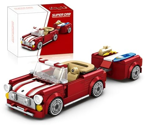 Ebortsin Technik Sportwagen Bausteine für Cooper Retro Oldtimer, 351 Teile Speed Champions Rennwagen Bausteine Spielzeug, Geschenk für Erwachsene und Kinder, Kompatibel mit L***