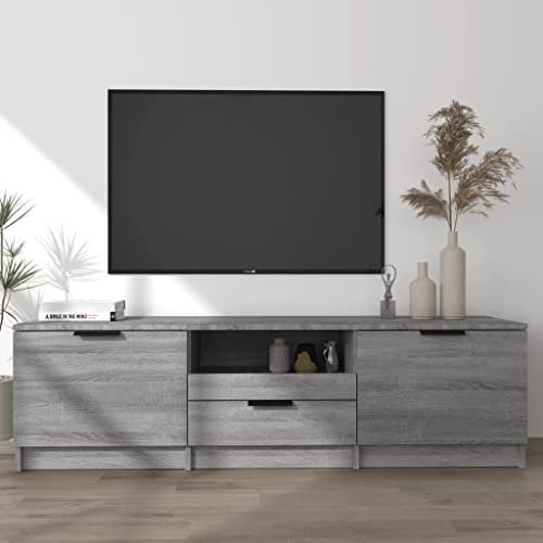 Myheimly TV Schrank Lowboard TV Möbel Fernsehschrank Fernsehtisch TV Board Fernsehmöbel HiFi Schrank Wohnzimmer 140x35x40 cm Holzwerkstoff Grau Sonoma