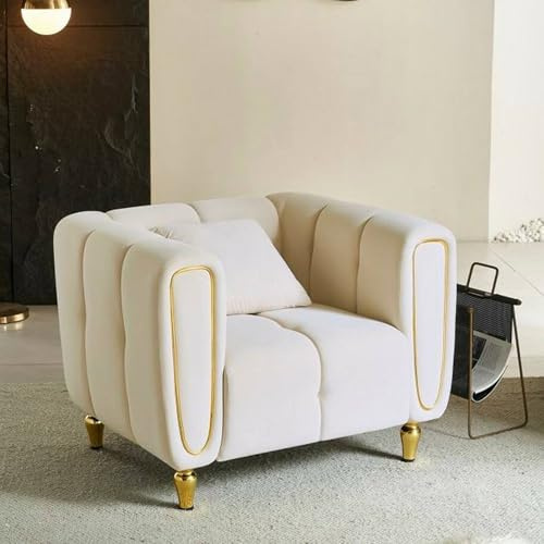 Dmora - Sessel Branco, Gepolsterter Sitz, Einzelsofa im Wohnzimmer, Stuhl mit Armlehnen, 81x97 h71 cm, Creme und Gold