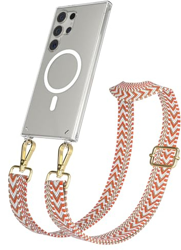 EAZY CASE Handykette - Verstellbares Taschenband kompatibel mit Galaxy S24 Ultra, Schulterriemen, Handykordel mit Silikon Hülle, Qi Charging kompatibel, Umhängetasche, Blau Rot Gold