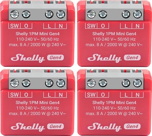 SHELLY Relais 1PM Mini Gen4, 8 A, WLAN, Bluetooth, rot, 4 Stück