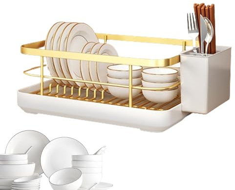 Estantería para fregadero de cocina, escurridor multifuncional con bandeja de goteo para