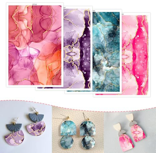 Polymer-Ton-Transferpapier, 20 Stück, 4 Designs, flüssiger Marmor, wasserlöslich, Transferfolie für Polymerton, Ohrringe, Schmuckherstellung, Einweg-Aufkleber, DIY, Handwerk, 14 x 8 cm