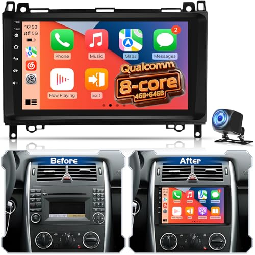 Qualcomm 8-Core 4GB+64GB Autoradio Android per Mercedes Benz Classe A/B/V W169 W245, Vito Viano W639, Sprinter W906, Radio con CarPlay e Android Auto Wireless, GPS WiFi, DSP Hi-Res Audio