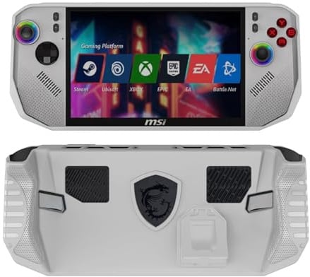 Hzycwgone Custodia per MSI Claw 8 AI+ Gaming Handheld A2VM Polar Tempest Edition,TPU Grip Morbida Borsa Cover Protettivo con Supporto per MSI Claw 8 A2VM Polar Tempest Console Gaming Portatile,Bianco