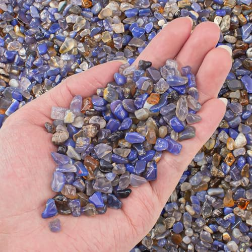 EZEELAI 900 g d'agate bleue polie, gravier d'aquarium naturel décoratif pour aquarium, remplissage de vase, plantes succulentes