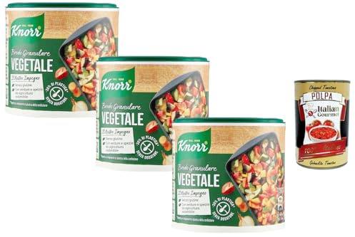 Italian Gourmet - Gemüse Granulatbrühe 3×150 g | Vegetarische Würzgrundlage für Suppen, Saucen & Gerichte | Glutenfrei, mit Gemüse & Kräutern | Schnell löslich + Italian Gourmet Polpa