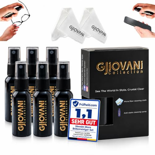 Brillenreiniger 6er Set – Brillenputzspray & Brillenreinigungsspray mit Mikrofasertuch – Streifenfrei, Alkoholfrei, Anti Beschlag – Brillen Reinigungsspray für Brille & Bildschirm je 30ml