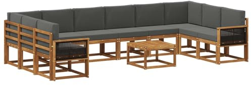 vidaXL Outdoor-Sofagarnitur mit Kissen 11 pcs Natur und Anthrazit, Akazienholz Sofa, modernes Garten-Sofa, wetterfestes Sitzmöbel, Flexibles Möbelstück für den Hinterhof