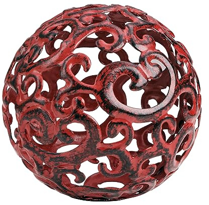 Everydecor Metal Decorative Sphere for Home Decor - Decorative Balls for Shelves, Centerpiece Bowls, Bookshelf - Decoration Orbs Accents for Living Room, Bedroom - Fancy Red Shelf Spheres
