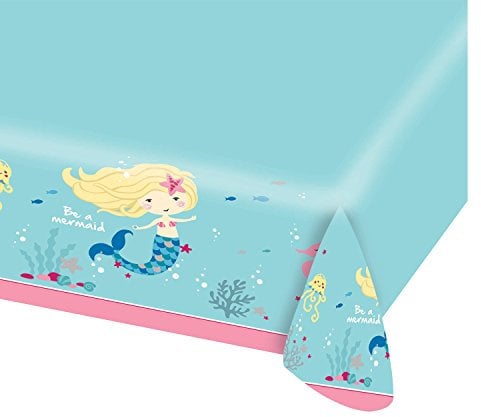 Amscan 9903034 - Papiertischdecke Meerjungfrau, Größe 115 x 175 cm, wasserabweisend, 3-lagig, Be a Mermaid, Seepferd, Kinderparty, Mottoparty, Geburtstag