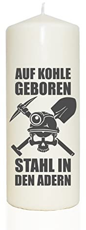 WB wohn trends Spruchkerze, Ruhrgebiet Auf Kohle geboren, grau, 20cm, 765g d8cm, Kerze mit Spruch, Brenndauer ca 70 Std