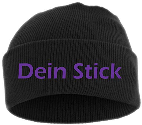 HB_Druck Umschlagmütze mit Wunschtext - Blockschrift - Bestickt - Mütze Strickmütze Lila Einheitsgröße