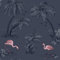 YöL Flamingo Lake Wallpaper Palm Trees Tropical Birds Midnight Blue Pink