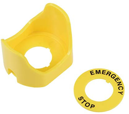 sourcing map Demi-cercle Bouton arrêt urgence interrupteur poussoir Capot Protection Jaune 22mm & Avertissement Circle 1Pcs