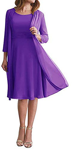 Leader of the Beauty Robe de mère de la mariée en mousseline de soie avec veste - Violet - 48