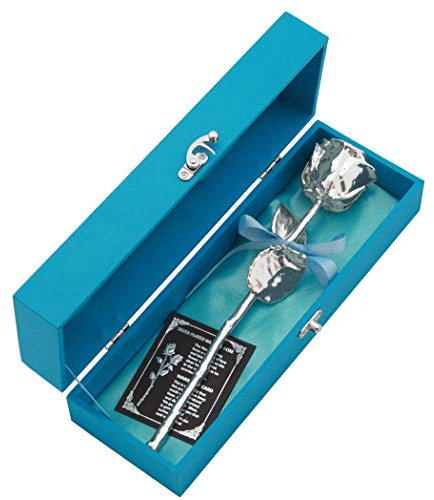 Echte Silberne Rose, überzogen mit 925 Sterling-Silber, ca. 28 cm lang, in hochwertiger Satin-Geschenkschatulle mit Echtheitszertifikat