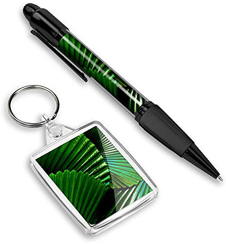 Beautiful And Comfortable Pen With A Picture And Stylish Keyring (Rectangle) For The Keys - Pleated Leaves Fan Palm Licuala Cordata #46137