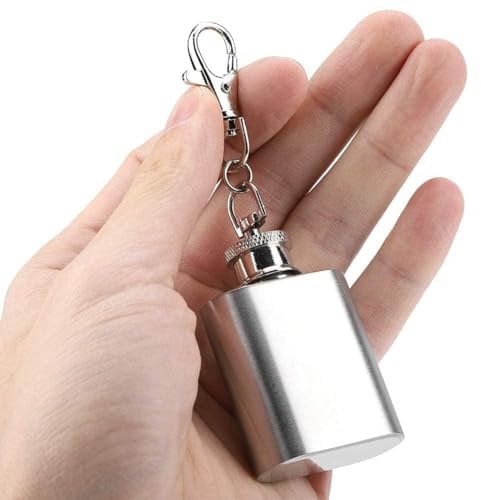 1oz Flasque Alcool, Flasque de Poche de Whisky en Acier Inoxydable Mini Poche Porte-clés Flacon de Hanche Portable Flasque pour Alcool pour Hommes