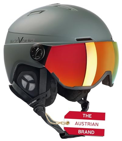 BLACK CREVICE Casque de Ski Calgary I avec visière Style Pilote - Couleurs différentes I Casque de Ski Hommes & Femmes I - en Polycarbonate I Casque de Ski Respirant I Taille réglable