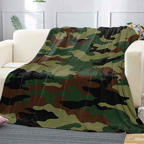 FANSU Kuscheldecke Flanell Decke, 3D Drucken Microfaser Flauschig Weich Warm Plüsch Wohndecke Fleece Tagesdecke Decke für Sofa und Bett (Tarngrün,100x125cm)