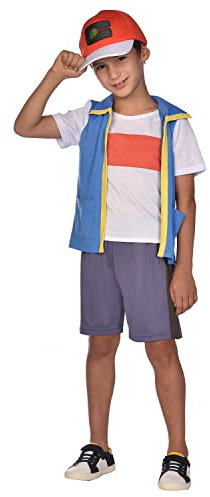 Amscan - Kinderkostüm Ash aus Pokemon, Oberteil, kurze Hose, Basecap, Motto-Party, Karneval