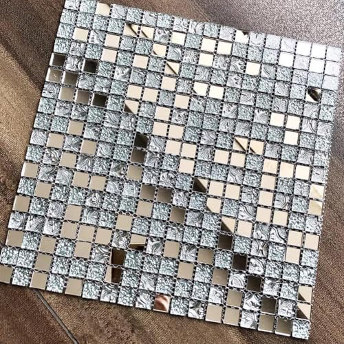 Diflart Mirror Glass Mosaic Tile Crystal Square Frosted Backsplash for Kitchen Bathroom Wall Pack of 6 Sheets