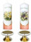 Auswahl * 2 Stück Osterkerze Stumpenkerze Osterdeko * 6 x 18 cm * inkl. 2 Kerzenständer aus Messing * mit farbigen Wachs- und Bildauflagen * Auswahl Motiv + Farbe * orange * (Serie 4 - Set 18/20)
