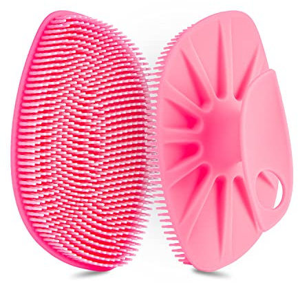 HieerBus Brosse pour le corps en silicone-brosse de massage corporelle douce et confortable, Pour la douche et le bain, Pour Femme Homme Bébé Peau Sensible, Facile à tenir, Faire bien mousser (rose)