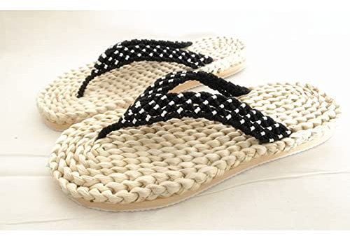 FOURTOC Tongs pour Homme Et Femme, Pantoufles De Paille Été Flip Flops Sandales pour Adultes Chaussures De Plage Et Piscine pour Couple,Grass Color,US5/EU36