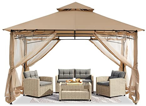 ABCCANOPY Tonnelle de terrasse robuste 2,4 x 2,4 m avec moustiquaire