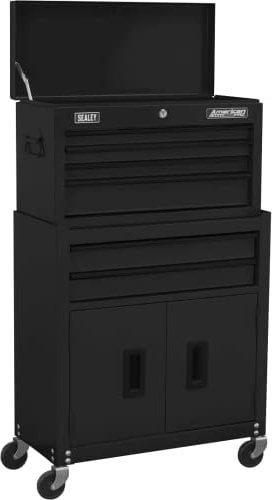 Sealey Topchest & Rollcab Combination/Tool Chest on Wheels with Ball-Bearing Slides, 6 Drawer - Black - AP22BK