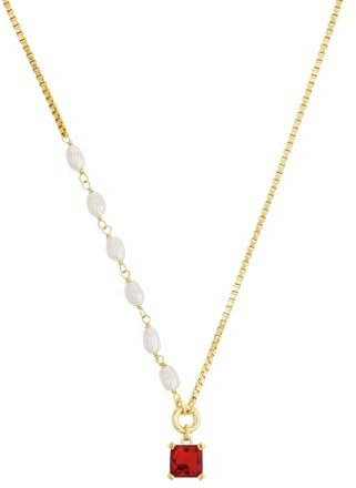 NOELANI Kette mit Anhänger 925 Sterling Silber Damen Halsschmuck, mit Glas, mit Süßwasserzuchtperle, 40+5 cm, Gold, Kommt in Schmuck Geschenk Box, 2032690