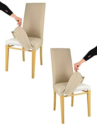 Tommychairs - 2er Set gepolsterte Stühle JAZZ mit herausnehmbarem Bezug Struktur aus lackiertem Buchenholz Farbe Eiche, gepolstert und mit herausnehmbarem Bezug aus Stoff in der Farbe Hanf bezogen