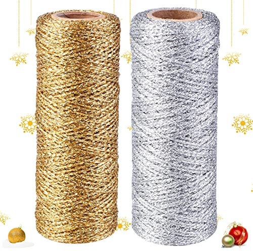 2 Pcs 2mm Gold Schnur, Drehkordel Goldkordel Kordelband, Gold Kordel Schnur Metallic Bindfaden DIY Bastelschnur Verpackungsschnur Für Basteln, Geschenkverpackung, Ribbon Craft Making (200m)