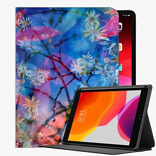 YENDOSTEEN Funda para iPad Mini 4/iPad Mini 5,Flores Hojas Rojas sobre Fondo Azul Smart Cover Auto-Sueño/Estela