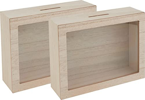 VBS 2er-Pack Spardose mit Sichtfenster 20x15x6cm Sparschwein Sparbüchse Holzkasten