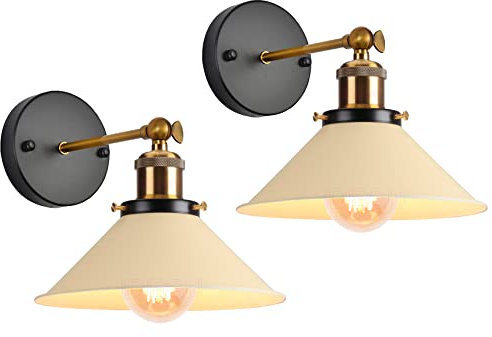 iDEGU 2 Stück Wandleuchten, Retro Wandlampe im Metall Lampenschirm mit 240° Verstellbare Moderne Deckenlampe Wandspots für Schlafzimmer Wohnzimmer Flur, 22CM (Hellgelb)