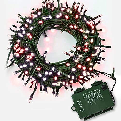 ASAB Battery Operated LED Lights | 50 LED Outdoor Decoration Lights | Waterproof Battery Box | 8 Flashing Modes | Indoor Outdoor Fairy Lights | Christmas Wedding Festive Decoration - Red White
