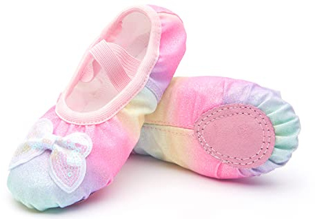 Girls Ballet Dance Shoes Glitter Split-Sole Elastic Laces Rainbow 12