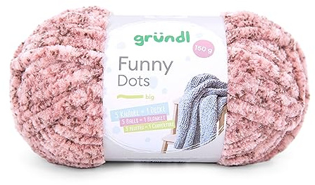 Gründl Wolle Funny Dots Strick- & Häkelgarn (weiches samtartiges Chenille-Garn aus 100% Polyester, 1 x 150 g / 60 m, Nadelstärke: 9-10), altrosa-beere-rosenholz