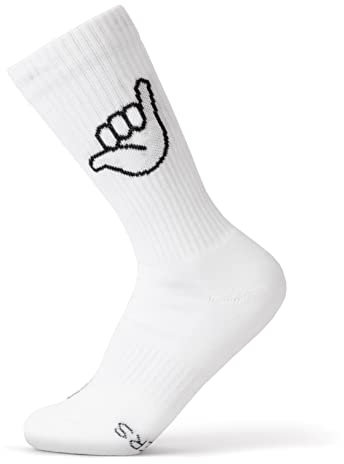 FYNGERS | HANG LOOSE, SHAKA | Sportsocken mit Handzeichen | Weiß | 1 Paar | 41 – 45 | Bio-Baumwolle | Top Qualität