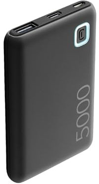 Cellularline | Power Bank ESSENCE 5000 | Caricabatterie portatile da 5000mAh - Input 1xUSB-C, 1xMICRO USB 10.5W - Output 1xUSB 12W - Nero