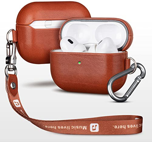 Haobobro [Custom Series] AirPods Pro 2. Generation Hülle 2022 - AirPods Pro 2 Leder Case Leather Cover - AirPods Pro 2 Ledercase Schutzhülle - Lederhülle mit Trageband und Karabiner - Braun