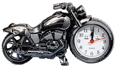 Toyvian Motorraduhr Kreativer Wecker Desktop Ornament Quarz Metall Motorradmodell Lustige Uhr für Schlafzimmer Wohnzimmer Student Nachttisch ohne Batterie
