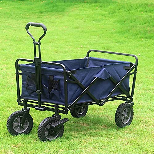 ZAANU Bollerwagen, Trolley-Klappwagen, Aluminium, Tragfähigkeit 80 kg, tragbarer Gartenwagen mit 4 Rädern und Stahlbremsen, Trolley/ (Marineblau)